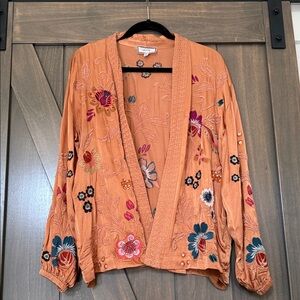 Johnny Was Orange Floral Embroidered Kimono